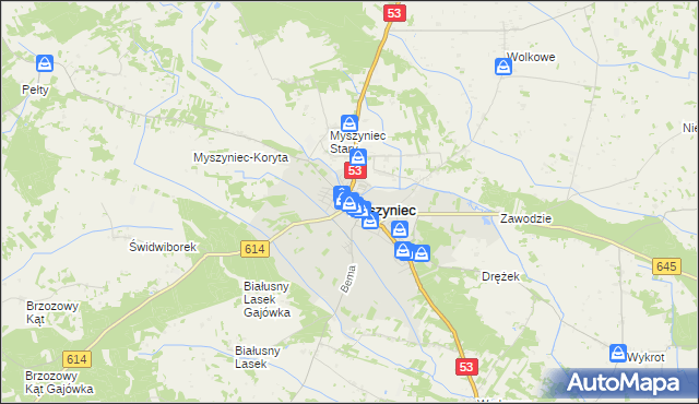 mapa Myszyniec, Myszyniec na mapie Targeo