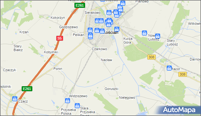 mapa Nacław gmina Kościan, Nacław gmina Kościan na mapie Targeo