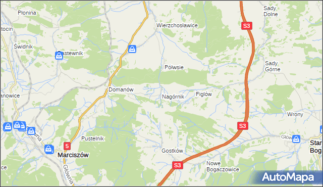 mapa Nagórnik gmina Marciszów, Nagórnik gmina Marciszów na mapie Targeo