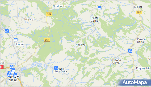 mapa Nagórze gmina Lwówek Śląski, Nagórze gmina Lwówek Śląski na mapie Targeo