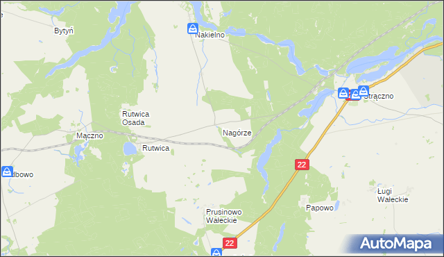 mapa Nagórze gmina Wałcz, Nagórze gmina Wałcz na mapie Targeo
