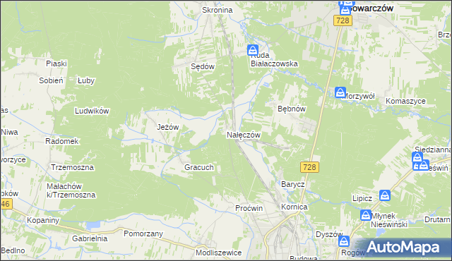 mapa Nałęczów gmina Końskie, Nałęczów gmina Końskie na mapie Targeo