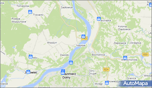 mapa Nasiłów gmina Janowiec, Nasiłów gmina Janowiec na mapie Targeo