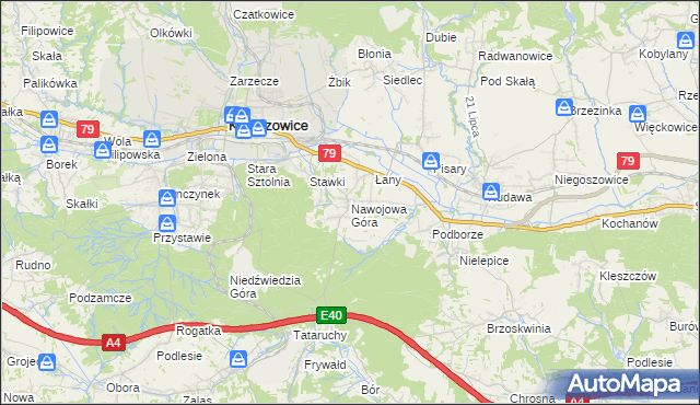 mapa Nawojowa Góra, Nawojowa Góra na mapie Targeo