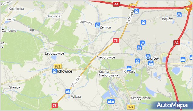 mapa Nieborowice, Nieborowice na mapie Targeo