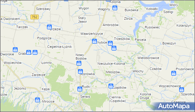 mapa Nieczulice gmina Pawłów, Nieczulice gmina Pawłów na mapie Targeo