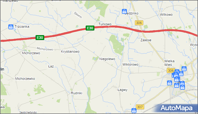 mapa Niegolewo, Niegolewo na mapie Targeo