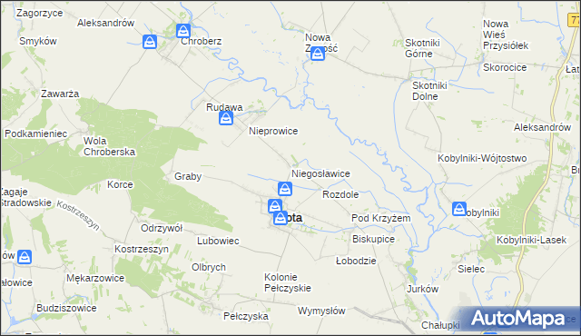 mapa Niegosławice gmina Złota, Niegosławice gmina Złota na mapie Targeo