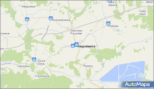 mapa Niegosławice powiat żagański, Niegosławice powiat żagański na mapie Targeo