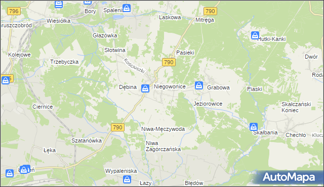 mapa Niegowoniczki, Niegowoniczki na mapie Targeo