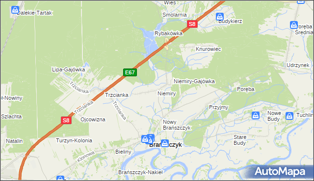 mapa Niemiry gmina Brańszczyk, Niemiry gmina Brańszczyk na mapie Targeo