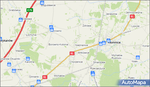 mapa Nieznanice, Nieznanice na mapie Targeo