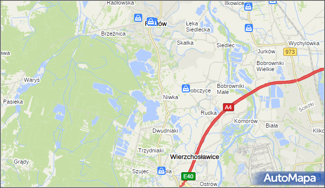 mapa Niwka gmina Radłów, Niwka gmina Radłów na mapie Targeo