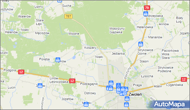 mapa Niwki gmina Zwoleń, Niwki gmina Zwoleń na mapie Targeo