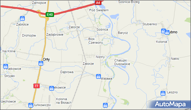 mapa Niziny gmina Orły, Niziny gmina Orły na mapie Targeo