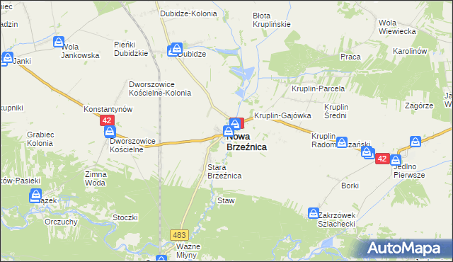 mapa Nowa Brzeźnica, Nowa Brzeźnica na mapie Targeo