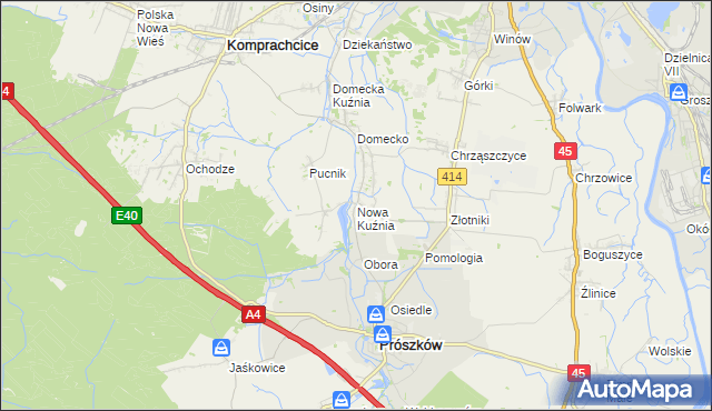 mapa Nowa Kuźnia gmina Prószków, Nowa Kuźnia gmina Prószków na mapie Targeo