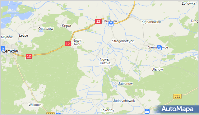 mapa Nowa Kuźnia gmina Radwanice, Nowa Kuźnia gmina Radwanice na mapie Targeo