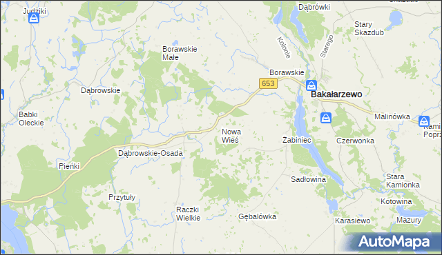 mapa Nowa Wieś gmina Bakałarzewo, Nowa Wieś gmina Bakałarzewo na mapie Targeo