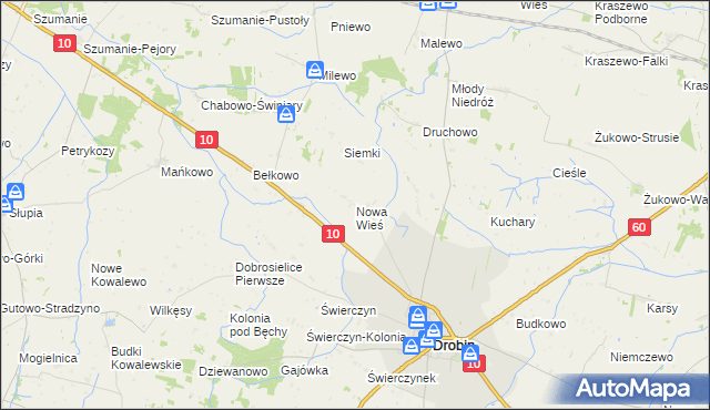 mapa Nowa Wieś gmina Drobin, Nowa Wieś gmina Drobin na mapie Targeo