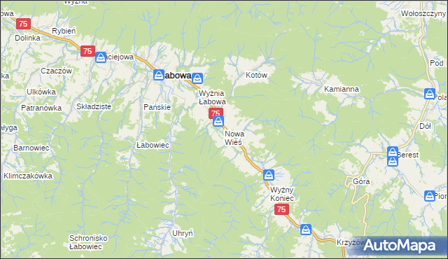 mapa Nowa Wieś gmina Łabowa, Nowa Wieś gmina Łabowa na mapie Targeo