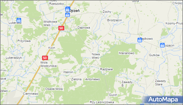 mapa Nowa Wieś gmina Ojrzeń, Nowa Wieś gmina Ojrzeń na mapie Targeo
