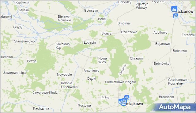mapa Nowa Wieś gmina Siemiątkowo, Nowa Wieś gmina Siemiątkowo na mapie Targeo