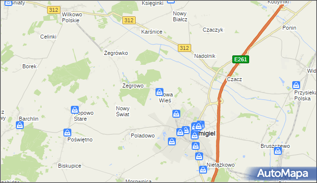 mapa Nowa Wieś gmina Śmigiel, Nowa Wieś gmina Śmigiel na mapie Targeo