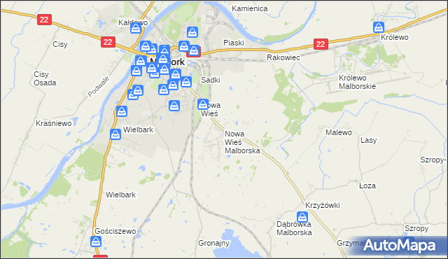 mapa Nowa Wieś Malborska, Nowa Wieś Malborska na mapie Targeo