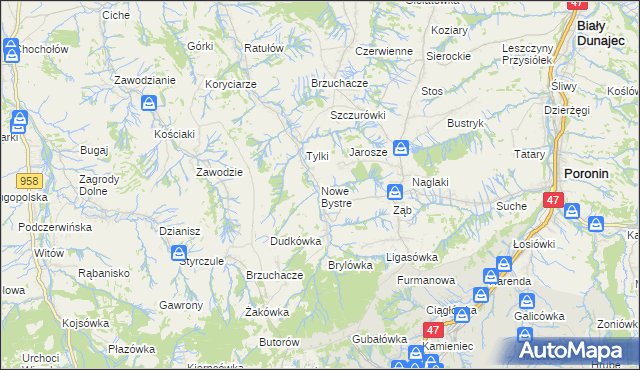 mapa Nowe Bystre, Nowe Bystre na mapie Targeo