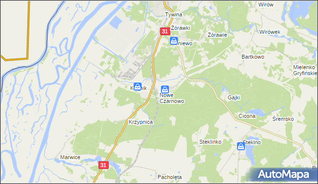 mapa Nowe Czarnowo gmina Gryfino, Nowe Czarnowo gmina Gryfino na mapie Targeo