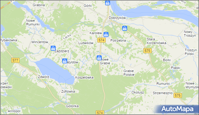 mapa Nowe Grabie gmina Gąbin, Nowe Grabie gmina Gąbin na mapie Targeo