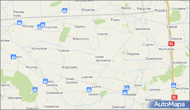 mapa Nowe Jankowice gmina Krośniewice, Nowe Jankowice gmina Krośniewice na mapie Targeo