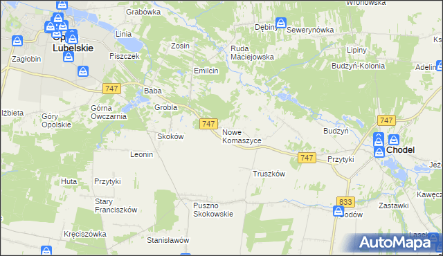 mapa Nowe Komaszyce, Nowe Komaszyce na mapie Targeo