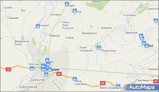 mapa Nowe Kotkowice, Nowe Kotkowice na mapie Targeo