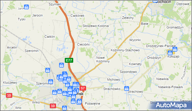 mapa Nowe Koziminy, Nowe Koziminy na mapie Targeo