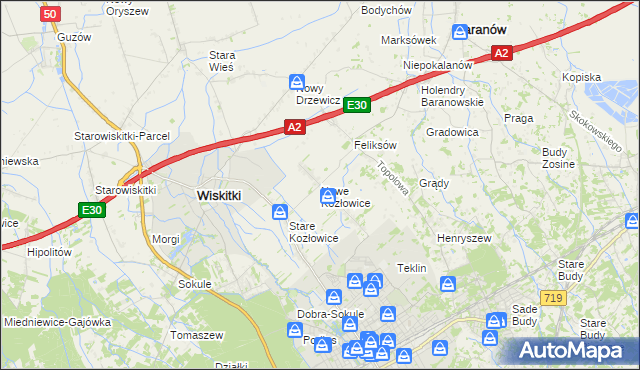 mapa Nowe Kozłowice, Nowe Kozłowice na mapie Targeo