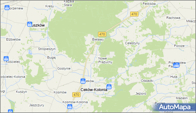 mapa Nowe Prażuchy, Nowe Prażuchy na mapie Targeo