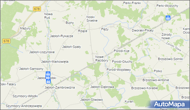 mapa Nowe Racibory gmina Sokoły, Nowe Racibory gmina Sokoły na mapie Targeo