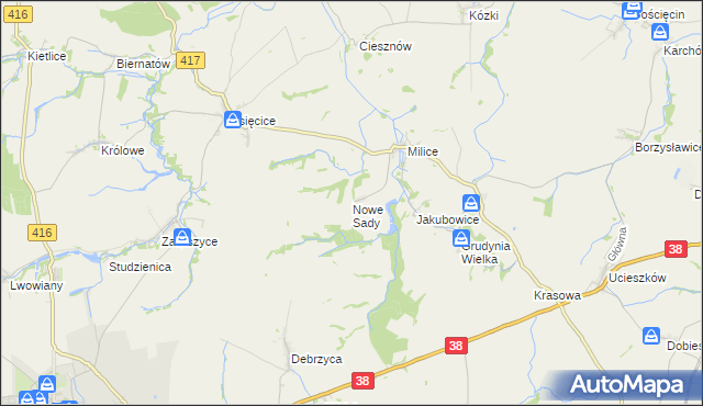 mapa Nowe Sady gmina Głubczyce, Nowe Sady gmina Głubczyce na mapie Targeo