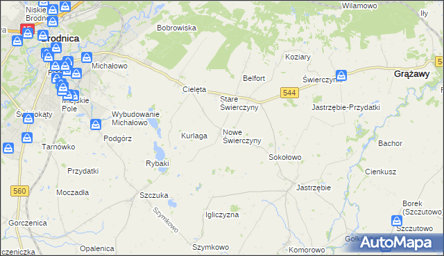mapa Nowe Świerczyny, Nowe Świerczyny na mapie Targeo
