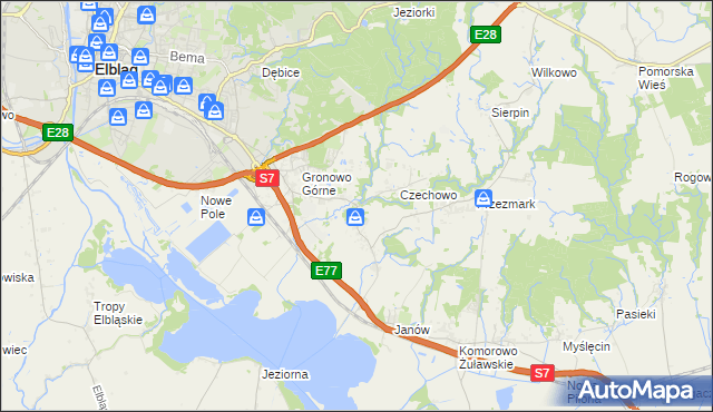 mapa Nowina gmina Elbląg, Nowina gmina Elbląg na mapie Targeo