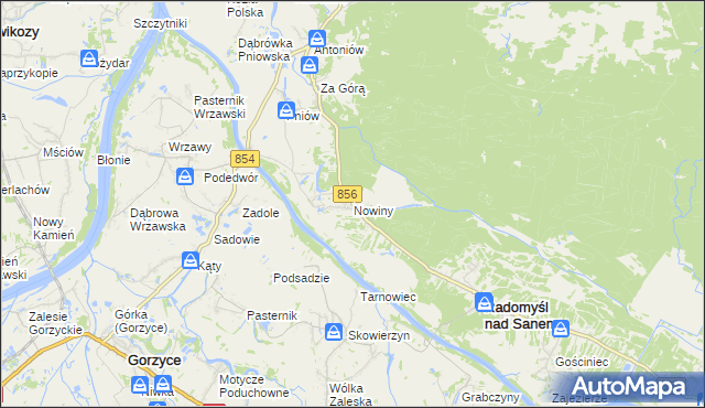 mapa Nowiny gmina Radomyśl nad Sanem, Nowiny gmina Radomyśl nad Sanem na mapie Targeo