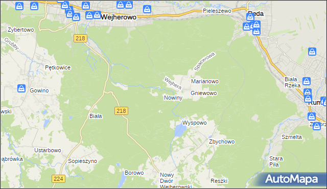 mapa Nowiny gmina Wejherowo, Nowiny gmina Wejherowo na mapie Targeo