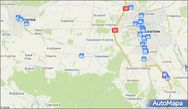 mapa Nowodwór gmina Lubartów, Nowodwór gmina Lubartów na mapie Targeo