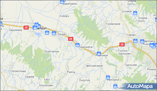 mapa Nowosielce gmina Zarszyn, Nowosielce gmina Zarszyn na mapie Targeo