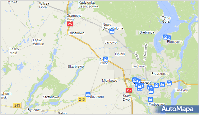 mapa Nowy Dwór gmina Koronowo, Nowy Dwór gmina Koronowo na mapie Targeo