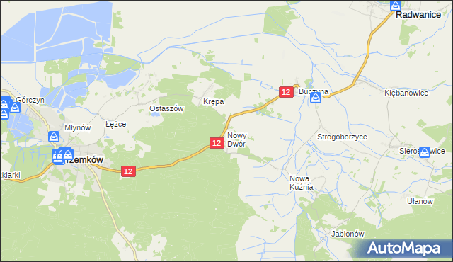 mapa Nowy Dwór gmina Radwanice, Nowy Dwór gmina Radwanice na mapie Targeo