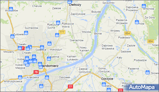 mapa Nowy Kamień gmina Dwikozy, Nowy Kamień gmina Dwikozy na mapie Targeo