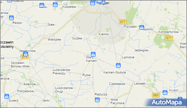 mapa Nowy Kamień gmina Gąbin, Nowy Kamień gmina Gąbin na mapie Targeo